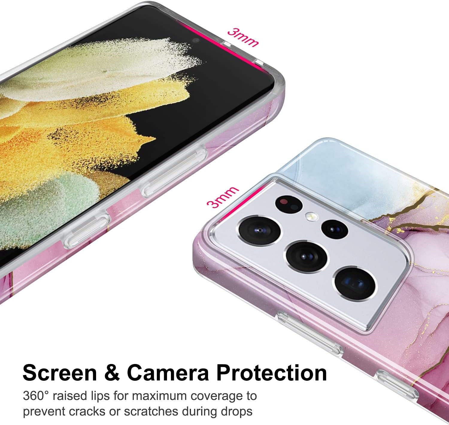 Galaxy S21 Ultra Case Gold Electroplated Glitter Marble Slim Shockproof TPU Soft Rubber Silicone Cover Phone Case for Samsung Galaxy S21 Ultra 5G 6.8 Inch 2021 Purple Blue