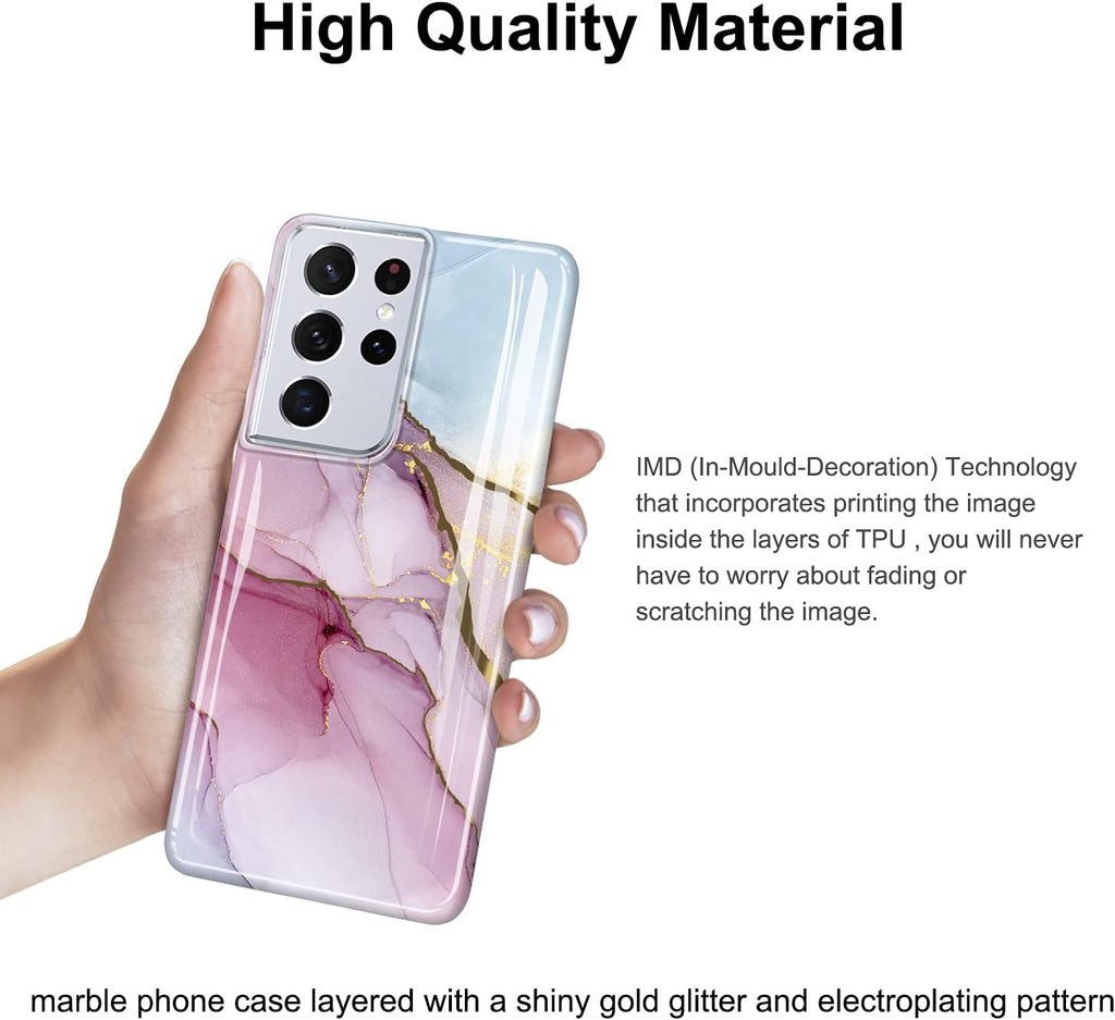 Galaxy S21 Ultra Case Gold Electroplated Glitter Marble Slim Shockproof TPU Soft Rubber Silicone Cover Phone Case for Samsung Galaxy S21 Ultra 5G 6.8 Inch 2021 Purple Blue