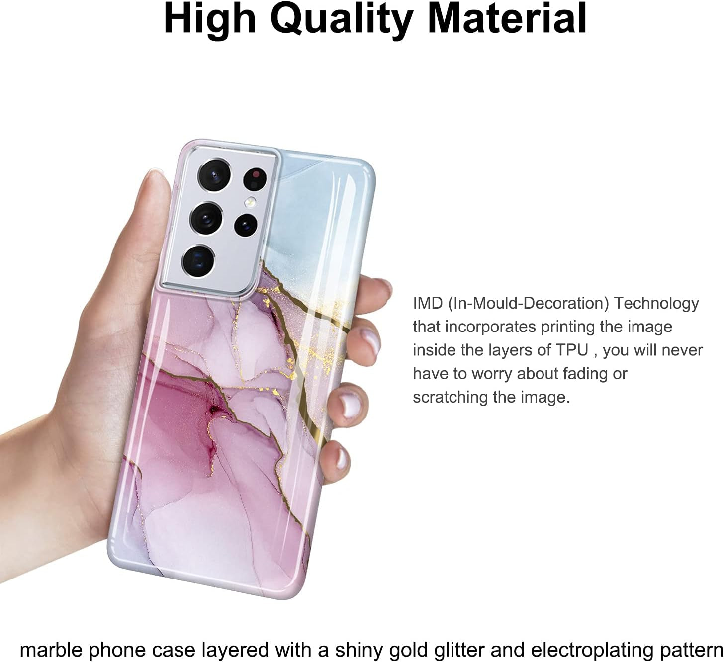 Galaxy S21 Ultra Case Gold Electroplated Glitter Marble Slim Shockproof TPU Soft Rubber Silicone Cover Phone Case for Samsung Galaxy S21 Ultra 5G 6.8 Inch 2021 Purple Blue