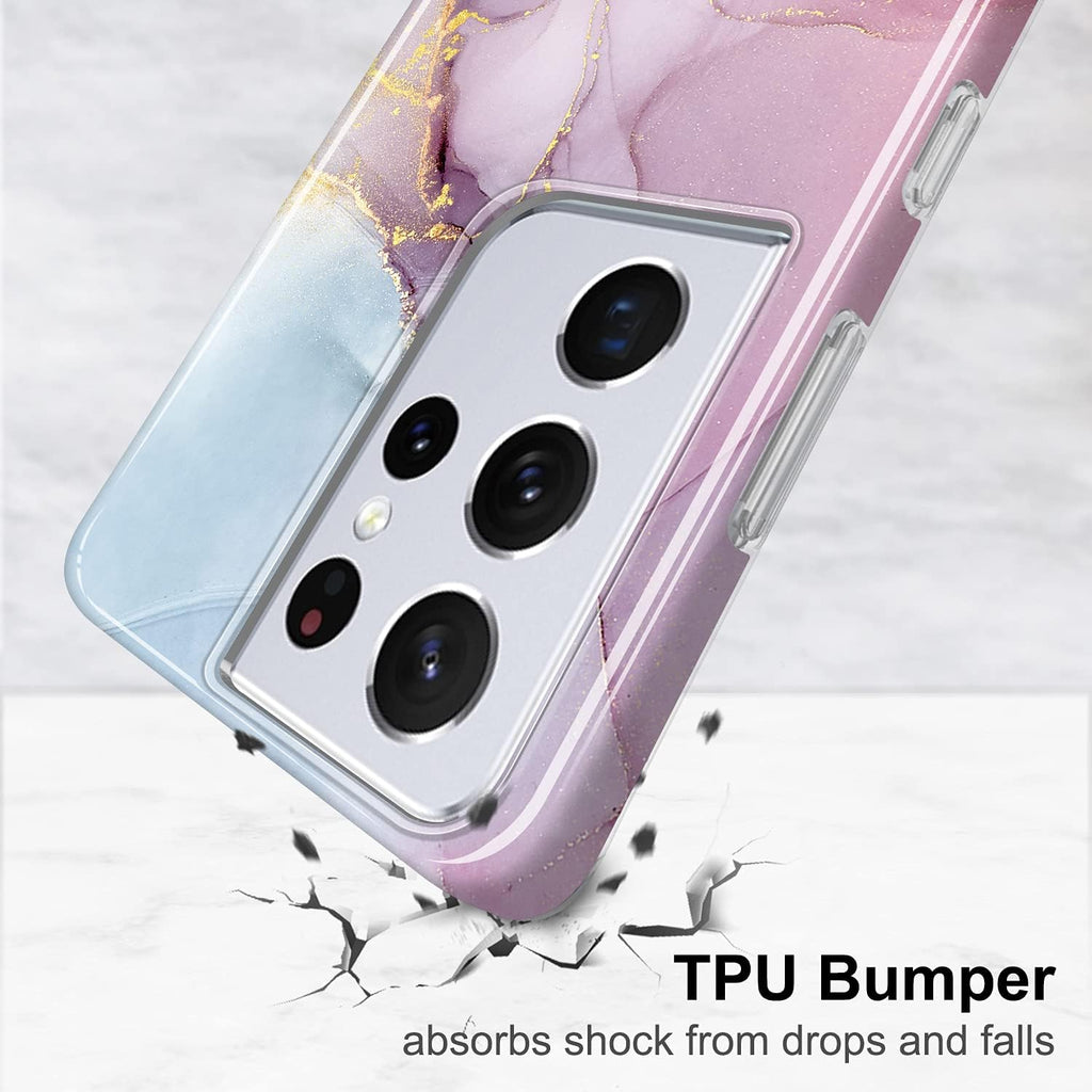 Galaxy S21 Ultra Case Gold Electroplated Glitter Marble Slim Shockproof TPU Soft Rubber Silicone Cover Phone Case for Samsung Galaxy S21 Ultra 5G 6.8 Inch 2021 Purple Blue