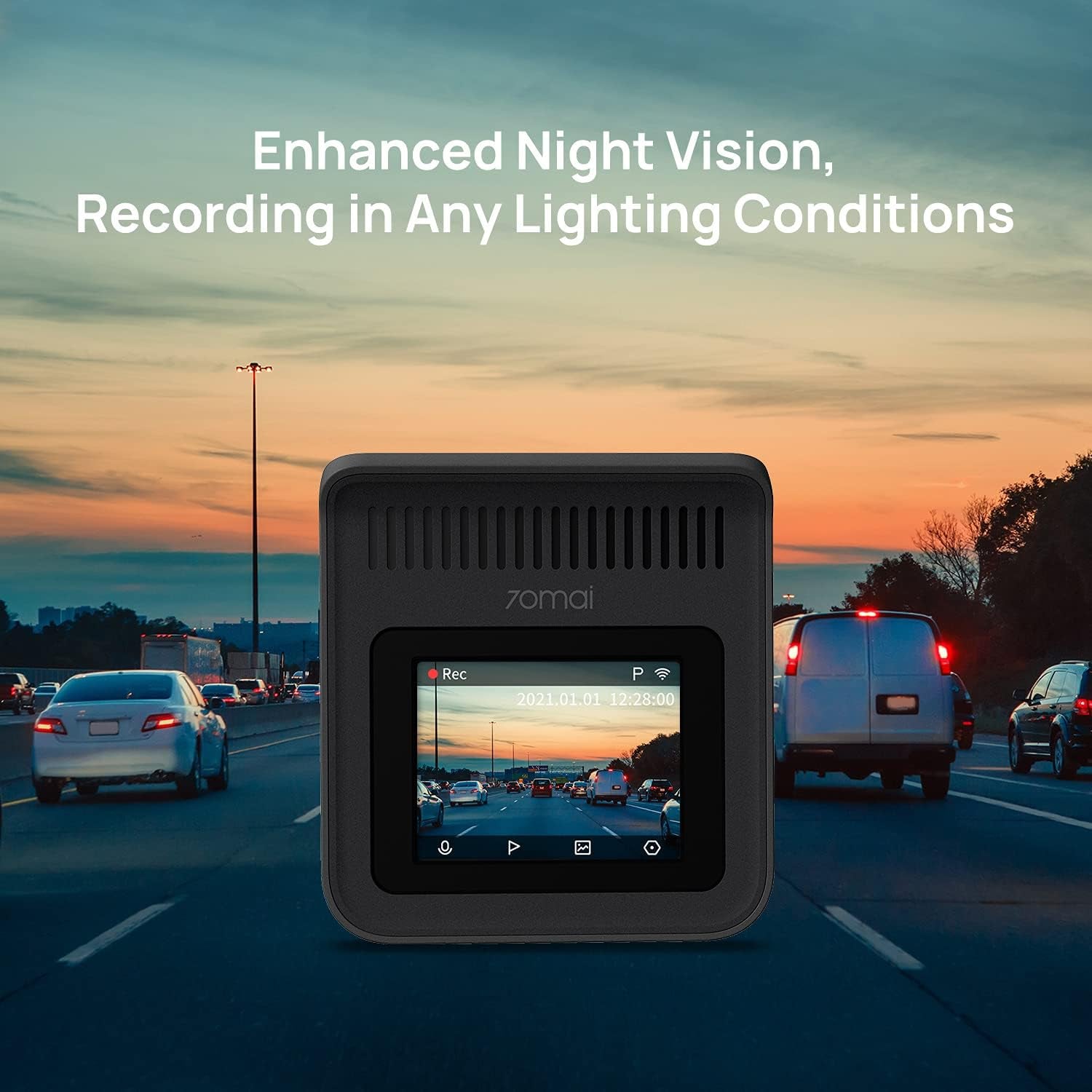 Dash Cam A400, Gray, Front and Rear 2K QHD, 2" LCD, Built in Wifi, Parking Monitor, 145° Wide-Angle FOV, WDR Night Vision, Ios/Android Mobile App