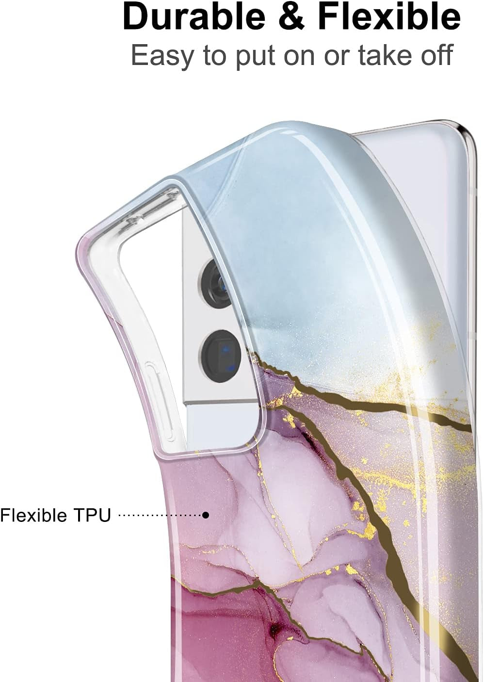Galaxy S21 Ultra Case Gold Electroplated Glitter Marble Slim Shockproof TPU Soft Rubber Silicone Cover Phone Case for Samsung Galaxy S21 Ultra 5G 6.8 Inch 2021 Purple Blue