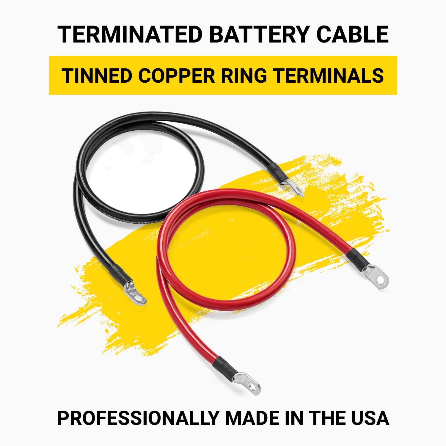 Battery Cable 1 Foot or 12 Inch 2 Gauge AWG Wire Set 5/16" M8 Made in USA