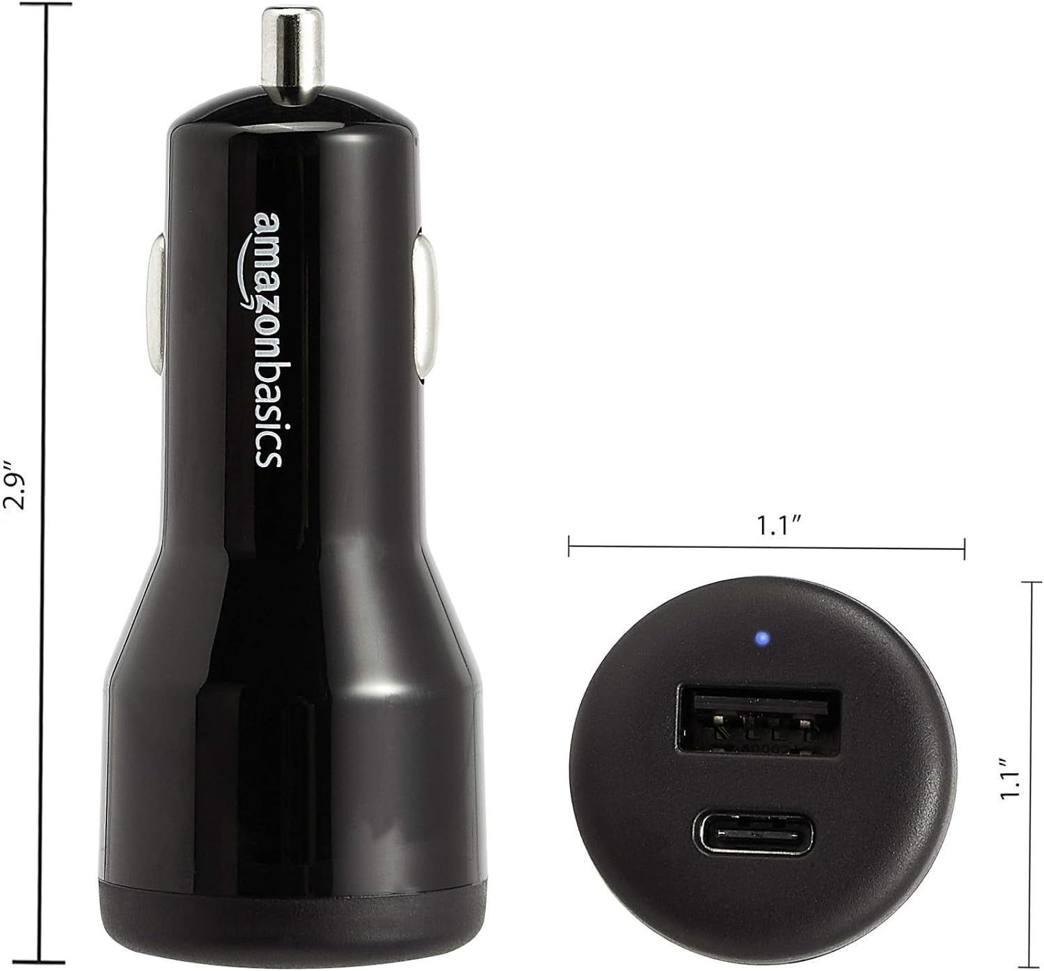 USB C 18W with Power Delivery and 12W USB a Car Charger, Black